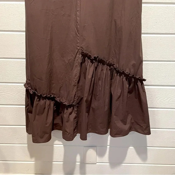 En Saison Maxi Balloon Sleeve Asymmetrical Boho Keyhole Poplin Dress in Brown L - Picture 7 of 13